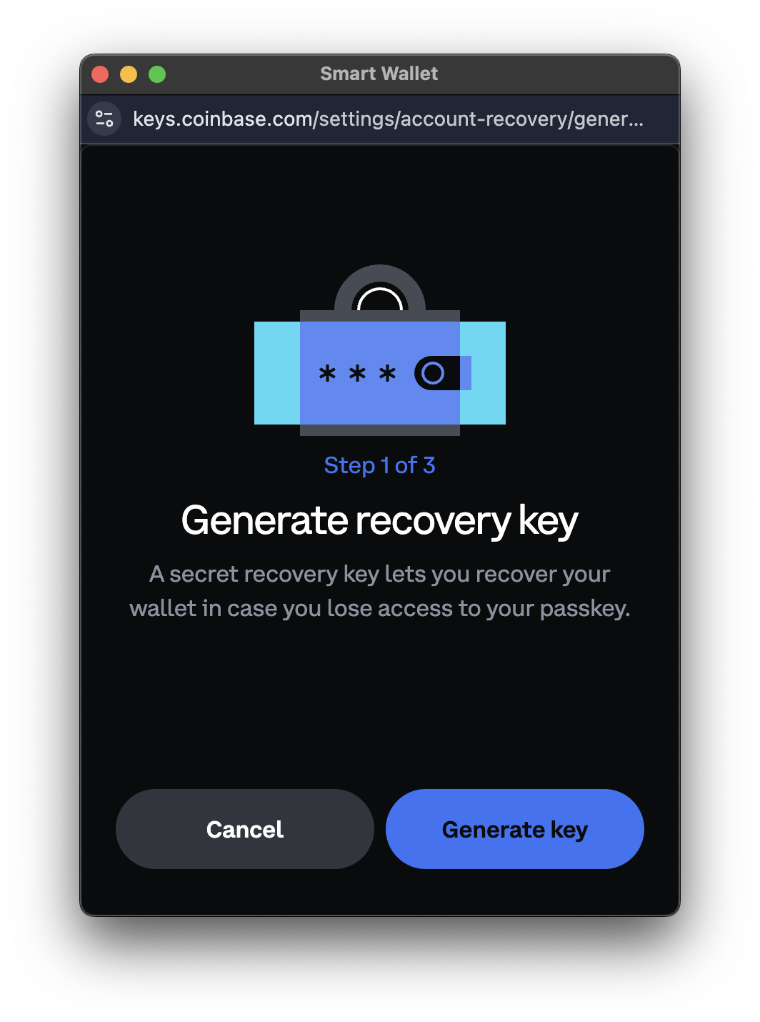 Recovery Key Step 2: Generate a new recovery key